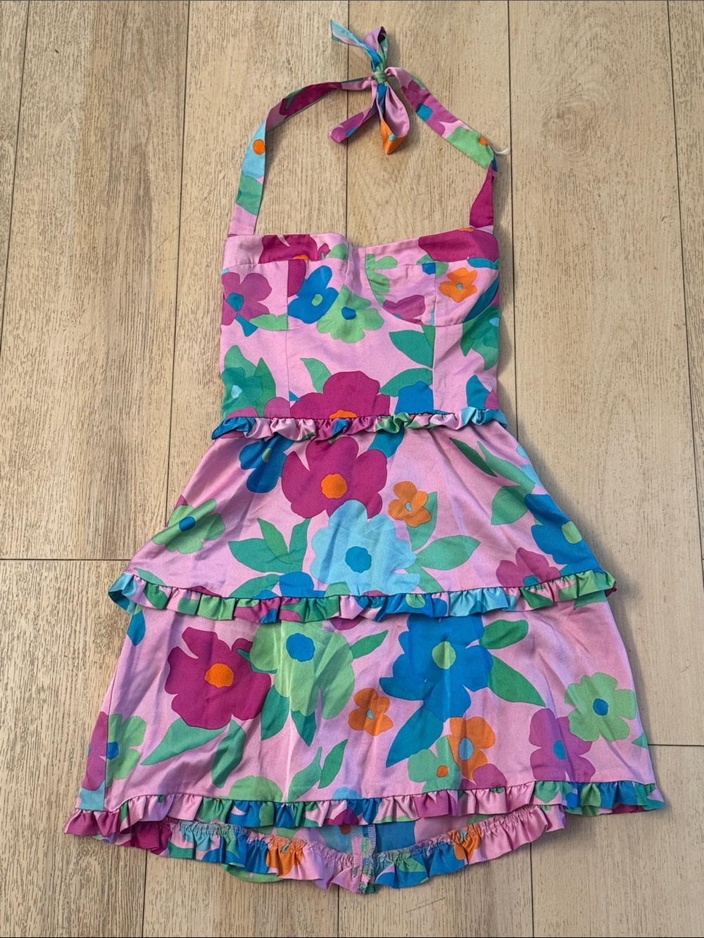 Show Me Your Mumu Pink Floral Halter Dress Women’s Size Medium